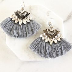 These Gray Tassel Dangling Statement Earrings Are Perfect For Any Occasion. Post Back. Measures Approx 2.25” Long And 1.5” Wide Silver Tassel Earrings With Fringe As Gift, Silver Bohemian Tassel Earrings With Fringe, Silver Tassel Earrings With Latkans For Party, Shiny Earrings, Hammered Earrings, Custom Earrings, Fancy Jewelry, Tassel Fringe, Beaded Tassels