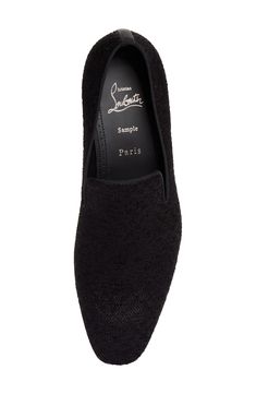 Tonal flocked embroidery brings rich depth to the upper of this signature Venetian loafer grounded by that iconic Louboutin-red sole. Wipe with a soft, dry cloth and store in a dust bag Please note the red lacquer on soles will wear off as a result of normal use. To minimize the effect, avoid wearing in wet weather or on abrasive surfaces Textile upper/leather lining and sole Made in Italy Designer Shoes Luxury Loafers With Textured Sole For Galas, Luxury Loafers For Galas With Textured Sole, Luxury Evening Loafers With Rubber Sole, Luxury Slip-on Loafers With Red Sole, Luxury Loafers With Textured Sole, Evening Loafers With Red Sole And Round Toe, Red Louboutin, Red Lacquer, Red Sole