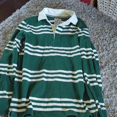 All Orders Ship Next Business Day! Rugby Shirt Long Sleeve Polo Collared Shirt Conditions: Like New/Clean Condition/Good Condition/No Holes/No Stains/No Pilling/No Fade Perfect Condition, Never Been Worn, New With Tags The Color Is Forest Green And Cream White Size S 34-36 3 Buttons Great Quality Materials 100% Cotton Smoke Free Home! Preppy Collared Cotton Tops, Preppy Cotton Collared Tops, Preppy Long Sleeve Cotton Tops, Preppy Cotton Long Sleeve Tops, Preppy Green Tops For Fall, Green Preppy Tops For Fall, Preppy Green Cotton Top, Green Preppy Cotton Tops, Winter T Shirts