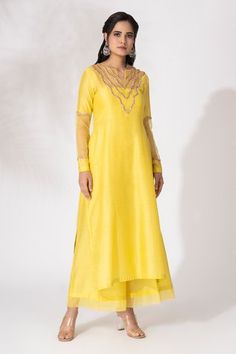 Shop for The Aarya Yellow Chanderi Embroidered Kurta Set for Women Online at Aza Fashions Tussar Silk Palazzo Set With Sheer Dupatta, Eid Tussar Silk Palazzo Set With Sheer Dupatta, Tussar Silk Sharara With Sheer Dupatta And Straight Kurta, Eid Tussar Silk Palazzo Set With Gota Work, Straight Kurta Palazzo Set In Tissue Silk For Eid, Eid Tissue Silk Palazzo Set With Straight Kurta, Diwali Tussar Silk Palazzo Set With Sheer Dupatta, Tussar Silk Palazzo Set With Resham Embroidery For Eid, Eid Tussar Silk Palazzo Set With Resham Embroidery