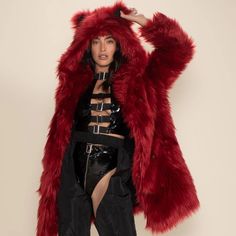 New And Never Worn. Comes Complete With Hood And Ears. Also Has Huge Pockets! Made From Faux Fur So No Animals Harmed In The Making. Size Medium: - Chest: 39-41.5" - Waist: 29-33" - Hips: 38-44" Reposting From Spirithoods Site About Wolf Coat: Important Care Instructions: - Always Avoid Bringing Faux Fur Around Heat - Hand-Wash Cold - Hang Dry Only (Away From Heat Sources And Direct Sunlight) Classic Faux Fur Coat Features: - Red Velvet Faux Fur Made With 100% Acrylic - Sleek Black Logo Liner: P Long Sleeve Winter Outerwear For Cosplay, Hooded Burgundy Outerwear For Winter, Burgundy Hooded Outerwear For Winter, Red Long Sleeve Outerwear For Costume Party, Red Fur Coat With Faux Fur Trim, Hooded Outerwear For Cosplay In Fall, Hooded Outerwear For Fall Costume Party, Fitted Hooded Outerwear For Costume Party, Red Hooded Outerwear For Fall