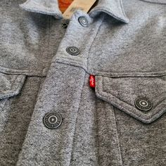 Woman's Levis Terry Cotton Soft Trucket Jacket. Color Is Heather Grey. Lightweight. Size Xs. Im Excellent Condition. New With Tags. Levi's Casual Outerwear With Buttons, Levi's Collared Outerwear With Button Closure, Casual Gray Outerwear With Welt Pockets, Levis Trucker Jacket, Trucker Jacket Men, Dark Wash Denim Jacket, Levis Jean Jacket, Demin Jacket, Levis Denim Jacket