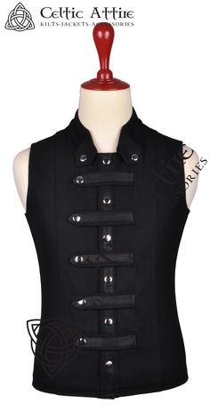 Premium quality velveteen  silver snaps (brass)  wool made closure straps with nylon braid  full body polyester lining Gothic Sleeveless Vest, Black Gothic Sleeveless Outerwear, Black Sleeveless Gothic Outerwear, Sleeveless Black Outerwear With Buttons, Gothic Sleeveless Winter Outerwear, Gothic Sleeveless Outerwear For Winter, Sleeveless Gothic Outerwear For Winter, Sleeveless Vest For Alternative Fashion In Fall, Black Punk Vest For Cosplay