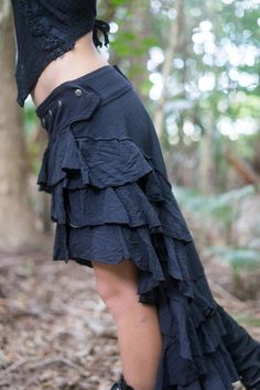 Steampunk Skirt, Festival Clothing, Asymmetrical Skirt, Cyberpunk Skirt, Gypsy Skirt, Pixie Skirt, Fairy Skirt, Goa Clothing, Burning Man #skirt #festivalclothing #burningman Cyberpunk Skirt, Funky Skirts, Nature Skirt, Iconic 90s Outfits, Burning Men, Black Ruffle Skirt, Steampunk Festival, Steampunk Skirt, Pixie Skirt