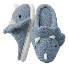 PRICES MAY VARY. Material: Fleece fabric with a fluffy touch, makes you feel soft and skin-friendly, Dinosaur slippers look true to life, comfortable and stylish to wear Animal Design: These Adorable cartoon Triceratops slippers can be paired with your casual wear and also great for a family pajama party, it will surely attract a lot of attention Comfort: The sole is made of thick memory foam to ensure good flexibility, and the soft furry lining wraps your feet, soothing your tiredness after a l Cute Slippers Fluffy Animals, Triceratops Slippers, Cartoon Triceratops, Aesthetic Slippers, Dinosaur Slippers, Plush Dinosaur, Animal Slippers, Bedroom Slippers, Cute Slippers