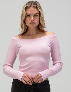 Tilly's Ballet Neck Long Sleeve Top. This Ballet Neck Long Sleeve Top Features A Flattering, Wide Neckline That Gracefully Frames The Shoulders. Crafted From Soft, Stretchy Fabric, It Provides A Comfortable And Elegant Fit That's Perfect For Layering Or Wearing On Its Own. Rib Knit Fabric. Long Sleeve. 55% Cotton, 35% Polyester, 10% Spandex. Machine Wash. Imported.model Is Wearing A Size Small. Model Measurements:height: 5'7" Bust: 32abwaist: 23"hips: 34" | Tillys Ballet Neck Long Sleeve Top Ballet Wrap Top, Chino Pants Women, Wwe T Shirts, Graphic Trends, Rib Knit Fabric, 2024 Christmas, Girls Blouse, Kids Outerwear, Shoes With Jeans