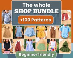 the whole shop bundle for children's clothing and sewing patterns is shown in this image