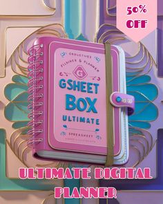 a pink and blue book with the words g - sheet box ultimate planner on it