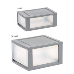 two light boxes are shown with measurements for each box and the other one is empty