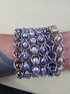 Handmade Purple Metal Bracelets, Handmade Multicolor Metal Bracelets, Hypoallergenic Metal Bracelets For Jewelry Making, Handmade Metal Beaded Bracelets With Round Beads, Silver Metal Beaded Bracelets Wire Wrapped, Silver Wire Wrapped Metal Beaded Bracelet, Multicolor Metal Bracelets With Round Beads, Silver Wire Wrapped Beaded Bracelets, Multicolor Metal Beaded Round Bracelets