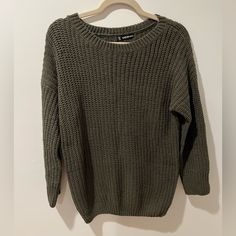 Nwot. Accidentally Received Two. Size Says "One Size" But Fits Like An Oversized S/M. Casual Acrylic Ribbed Sweater, Casual Chunky Knit Acrylic Tops, Casual Ribbed Acrylic Tops, Olive Green Knit Sweater, Shein Sweater, Green Knit Sweater, Olive Green Sweater, Knit Sweater, Olive Green