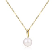 PRICES MAY VARY. Exquisite Pearl Design: This women's pearl necklace combines the classic beauty of 8mm handpicked button cultured AAA freshwater pearl with the luxurious touch of 14k gold plated sterling silver Chain: The 14k gold plated 925 sterling silver cable chain enhances the beauty of this pearl necklace while ensuring that it maintains its shine and elegance over time. The chain of this women's pearl necklace measures 16"(40cm) with 2"(5cm) extender, providing flexibility to adjust the Single Pearl Pendant, Necklace For Women Gold, Dainty Pearl Necklace, Single Pearl Necklace, Natural Pearl Necklace, Pearl Drop Necklace, Single Pearl, Pearl Necklaces, Gold Pearl Necklace