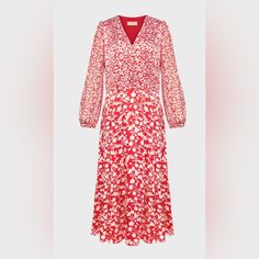 Gorgeous Size 10 Or Large Fully Lined Long Sleeve Dress From Hobbs Of London. Brand New. Never Worn. Too Big For Me. Hobbs Dresses, Red Floral Dress, Covered Buttons, Red Floral, Floral Print Dress, Dress Details, Wedding Outfit, Occasion Dresses, Mid Length