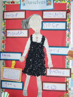 a bulletin board with an image of a woman