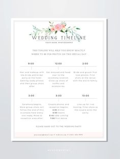 a wedding time card with flowers on it