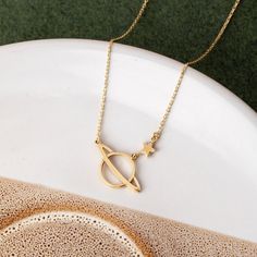 Gold Star-shaped Jewelry For Mother's Day, Gold Star Jewelry For Mother's Day, Star Gold Necklace, Necklace Planet, Saturn Pendant, Space Lovers Gifts, Saturn Necklace, Pendant Choker Necklace, Space Lovers