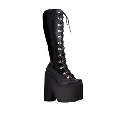 Jaxin Platform Boots will take you to the next level. These chunky block heel boots come with adjustable laces with sky hook hardware. Choose from two fantastic options; vegan leather or faux fur construction. Side zip closure included for easy access. Vegan leather upper with man made sole Side zipper closure Heel measures approx. 6.5" H Platform measures approx. 3.25" H Imported Concert Fits, Shoe Inspo, Chunky Block Heels, Block Heel Boots, Comfortable Boots, Heel Boots, Platform Sneakers, Platform Boots, Leather Heels