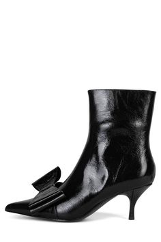 Pointed-toe kitten heel boot with bow detail Fits true to size Measurements taken from a size 7 2.5" Heel, 0.25" Platform Leather Upper, Leather Lining, Synthetic Sole Collage Pics, Kitten Heel Boots, Heel Boot, Kitten Heel, Bow Detail, Jeffrey Campbell, Bow Tie, Kitten Heels, Leather Upper