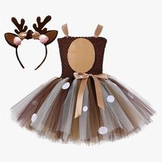 See Pics Christmas Dress For Kids, Girl Deer Costume, Deer Costumes, Clothes Brown, Kids Halloween Costumes, Reindeer Dress, Toddler Costumes Girl, Deer Dress, Kids Christmas Dress