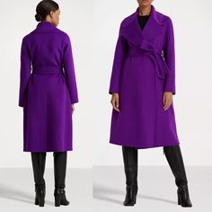 New Black Label Lauren Ralph Lauren Double-Faced Wool-Blend $495 Lauren Ralph Lauren Women's Belted Wool-Blend Wrap Coat Luxe Purple Size 14 Xl Curvy An Elegant Layer For The Cold Weather Season, This Coat Is Designed With Oversize Notch Lapels And A Luxuriously Soft Double-Faced Wool Blend. A Self-Belt At The Waist Enhances Its Effortless Wrap Silhouette. Realized In A Luxuriously Soft Wool Blend, This Wrap Coat Distinguished By An Oversize Notch Collar And A Silhouette-Defining Belted Waist. S Chic Purple Outerwear For Work, Chic Purple Outerwear With Lapel Collar, Purple Wool Outerwear For Work, Purple Winter Outerwear For Office, Winter Office Purple Outerwear, Bridesmaids Spring, Prom Photoshoot, Size 16 Women, Lauren By Ralph Lauren