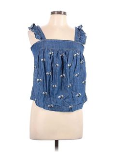 Harper Heritage Sleeveless Blouse Size: Large Tops - used. 100% LYOCELL | Harper Heritage Sleeveless Blouse: Blue Tops - Size Large Blue Denim Vest Top For Summer, Sleeveless Cotton Denim Top For Spring, Sleeveless Denim Top For Beach, Spring Sleeveless Cotton Blouse, Sleeveless Cotton Denim Top, Sleeveless Cotton Denim Vest Top, Blue Cotton Tank Blouse, Sleeveless Cotton Blouse For Vacation, Sleeveless Blouse