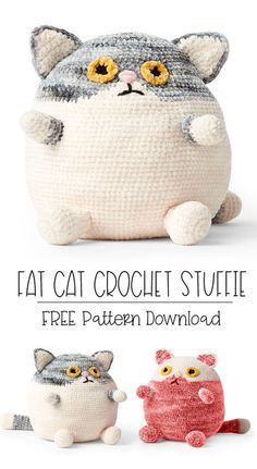 Projek Mengait, Cat Crochet, Crochet Animals Free Patterns, Fat Cat