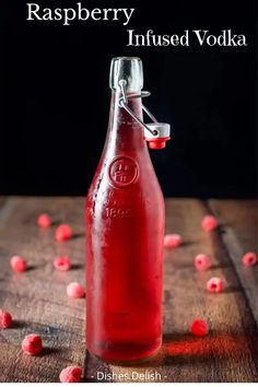 raspberry infused vodka in a glass bottle