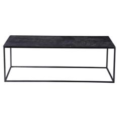 a black coffee table with metal frame