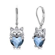 PRICES MAY VARY. Design Inspiration: Cat symbolizes freedom,lucky and love. Interesting and elegant cat drop earrings are mysterious and charming, bring vitality and freshness to life. It is very suitable for giving to little girls and your lovers. Girls Earrings Material: Using 925 sterling silver material and high quality blue crystal, hypoallergenic, anti-rust, nickel-free, lead-free, cadmium-free, not contain any allergic elements. Long Time Wearing Keeps You a Good Health. Gifts for Cat Lov Elegant Cat, Health Gifts, Earrings For Sensitive Ears, Sterling Silver Cat, Silver Cat, Earrings Cute, Cat Jewelry, Jewelry Outfit, Hypoallergenic Earrings