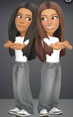 two cartoon characters are standing next to each other with their arms crossed and looking at the camera