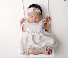 The cutest little  dress with matching bloomers and headband newborn size only Cream Ruffled Dress For Cake Smash, Cute Summer Dress With Matching Headband, Cute Spring Dresses With Matching Headband, Newborn Headbands, Girls Clothing Sets, Clothing Sets, Little Dresses, Girls Clothing