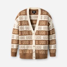 Decked with our logo in blocked stripes, this classic cardigan offers a unique look and classic style. Rib-knit cuffs and hem help keep you warm. | Graphic UGG® Font cardigan. Self - 37% Acrylic/35% Nylon/25% Wool/3% Elastane. Lining - Unlined. Rib knit at neckline, cuffs and bottom hem. The UGG® Logo faux tortoise buttons. 28 inch HPS Length [Size S]. Imported. This product was made in a factory that supports women in our supply chain with the help of HERproject, a collaborative initiative that creates partnerships with brands like ours to empower and educate women in the workplace. | UGG® Women's UGG® Graphic Logo Cardigan Acrylic Blend Cardigans, Size L Women In The Workplace, Rainbow Cardigan, Classic Cardigan, Graphic Logo, Iphone Accessories, Cozy Knits, Dress With Cardigan, Women Supporting Women