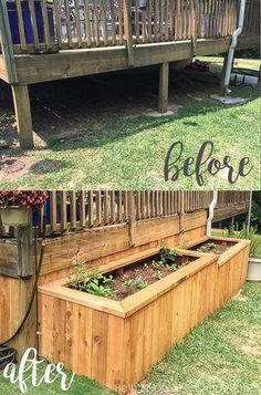 the before and after photo shows how to make a raised garden bed