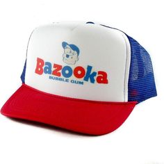 Bazooka Joe Trucker Hat Mesh Hat Vintage Snapback Hat Red/Blue Vintage style trucker hat This is a mesh trucker hat with an adjustable snapback that fits most people 100% Polyester Front 100% Nylon Mesh Back 5-Panel cap Seamless Foam Front Panel with Lining 8 Rows Stitching on Visor Matching Fabric Under visor Adjustable Plastic Snap Bazooka Bubble Gum, Blue Trucker Hat, Vintage Snapback, Custom Trucker Hats, Candy Brands, Vintage Trucker Hats, Cap Collection, Back Hat, Black Snapback