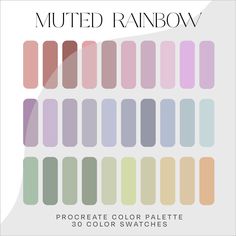 the swated rainbow palette is shown in shades of pink, purple and green