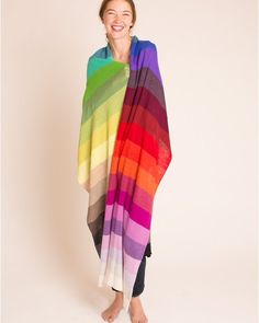 The Oversized Rainbow Scarf – GolightlyOnline Rainbow Scarf, Scarf Knitting, Capsule Outfits, Santa Fe Nm, Every Color, Ethical Clothing, Made Clothing, Handmade Clothes, Knit Scarf