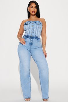 Strapless Sweetheart Neckline, Girls Denim, Jumpsuit Fashion, Denim Jumpsuit, Light Wash Denim, African Fashion, Jumpsuits For Women, Latest Fashion Trends, Fashion Nova