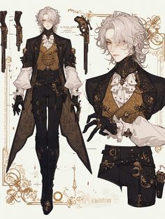 an anime character is dressed in black and gold