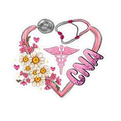 a heart shaped sticker with flowers and a nurse's stethoscope