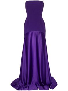 Solace London The Alessandra Strapless Gown - Farfetch Dinner Gowns Classy Style, Dinner Gowns Classy, Purple Ball Gown, Gown Purple, Dark Purple Dresses, Purple Long Dress, Dinner Gowns, Purple Gown, Strapless Long Dress