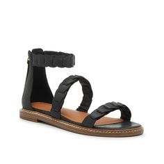 Lucky Brand-Kandiss Sandal The Kandiss sandal from Lucky Brand is a classic style that is perfect for everyday looks! This leather pair is complete with a timeless double strap design and an eye-caching interlocking detail. Flat Synthetic Sandals With Adjustable Strap, Flat Heel Synthetic Strap Sandals, Synthetic Flat Heel Sandals With Strap, Spring Synthetic Strap Footbed Sandals, Spring Double Strap Footbed Sandals With Heel Strap, Adjustable Strap Flat Heel Footbed Sandals, Spring Double Strap Adjustable Sandals, Adjustable Double Strap Footbed Sandals For Spring, Adjustable Double Strap Sandals For Spring