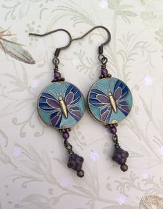 Excited to share this item from my #etsy shop: Butterfly Earrings #brass #handmadeearrings #butterfly #purple Handmade Metal Butterfly Earrings, Bohemian Butterfly Earrings For Pierced Ears, Bohemian Butterfly Jewelry, Bohemian Dangle Jewelry With Butterfly Charm, Handmade Multicolor Butterfly Earrings, Stamped Earrings, Whimsical Jewelry, Handmade Jewelry Earrings, Spring Earrings