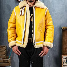 Find ideas๏ฟฝand inspiration for Men's Aviator B3 Pilot Flying Bomber Fur Shearling Sheepskin Leather Jacket D22, Mens Coats Jackets Winter Sheepskin Aviator Leather Jacket, Winter Aviator Sheepskin Leather Jacket, Yellow Leather Jacket For Winter, Fall Aviator Sheepskin Fur Coat, Shearling Aviator Fur Coat For Fall, Yellow Leather Winter Outerwear, Winter Aviator Shearling Fur Coat, Shearling Aviator Fur Coat With Faux Fur Lining, Aviator Shearling Fur Coat With Faux Fur Lining