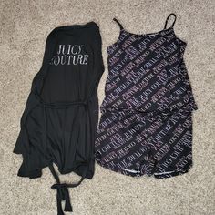 Nwt Juicy Couture 3 Piece Sleepwear Tank, Shirts And Robe With Sparkly Words On Back And Tie Black Spring Sleepwear For Lounging, Spring Black Sleepwear For Lounging, Black Lounging Sets For Summer, Black Sleepwear For Spring Lounging, Black Summer Sets For Sleepover, Black Summer Sleepover Sets, Black Stretch Summer Sleepwear, Sleeveless Black Sleep Set, Sleeveless Black Pajama Party Set