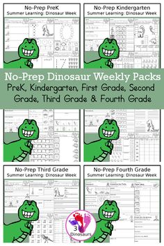 the no prep dinosaur weekly pack for pre k students