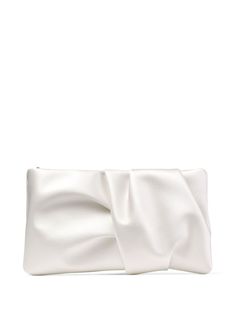 ivory white satin finish gathered detailing detachable chain-link shoulder strap top zip fastening internal slip pocket gold-tone hardware Luxury White Clutch, Purses For Hoco, Prom Bags Clutches, Handbags For Prom, Formal Bags, White Hand Bag, Jimmy Choo Bags Clutches, White Clutch Bag, Ivory Clutch