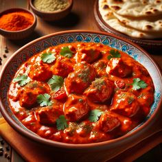 a bowl filled with meatballs covered in sauce and garnished with cilantro