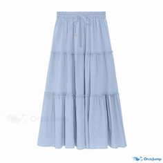 Orcajump - Fashionable Casual Solid Color Patchwork Elastic Waist A-line Midi Skirt Light Blue Color, Types Of Skirts, Midi Skirt, Elastic Waist, A Line, Casual Outfits, Light Blue, Blue Color, Solid Color