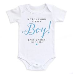 We're Having A Baby Boy Bodysuit - Easy Basic Creations Personalized Fitted Onesie For Birthday, Father's Day Family Matching Onesie, Personalized Family Matching Onesie For Birthday, Customizable Cute Bodysuit For Birthday, Customizable Cute Birthday Bodysuit, Personalized Cotton Onesie For Gender Reveal, Personalized Birthday Onesie For Mother's Day, Personalized White Bodysuit For First Birthday, White Personalized Bodysuit For First Birthday