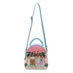 This mini backpack will fit anything you need and it is comfortable to use daily because of the handle and straps! Wear as a backpack or as a crossbody! Printed and detailed with palm trees and a beachy scene, this is your next vacay bag! - Printed and embossed vegan leather - Hand stitched details in vegan leather and cotton - Multiple inside pockets and zipper compartment - Fully lined with iconic Vendula London lining Summer Daily Use Shoulder Backpack, Summer Shoulder Backpack For Daily Use, Trendy Summer Shoulder Bag Backpack, Summer Standard Backpack With Adjustable Strap, Trendy Summer Satchel Backpack, Trendy Backpack For Vacation, Summer Vacation Standard Backpack, Summer Weekend Shoulder Bag, Summer Satchel Backpack With Adjustable Strap